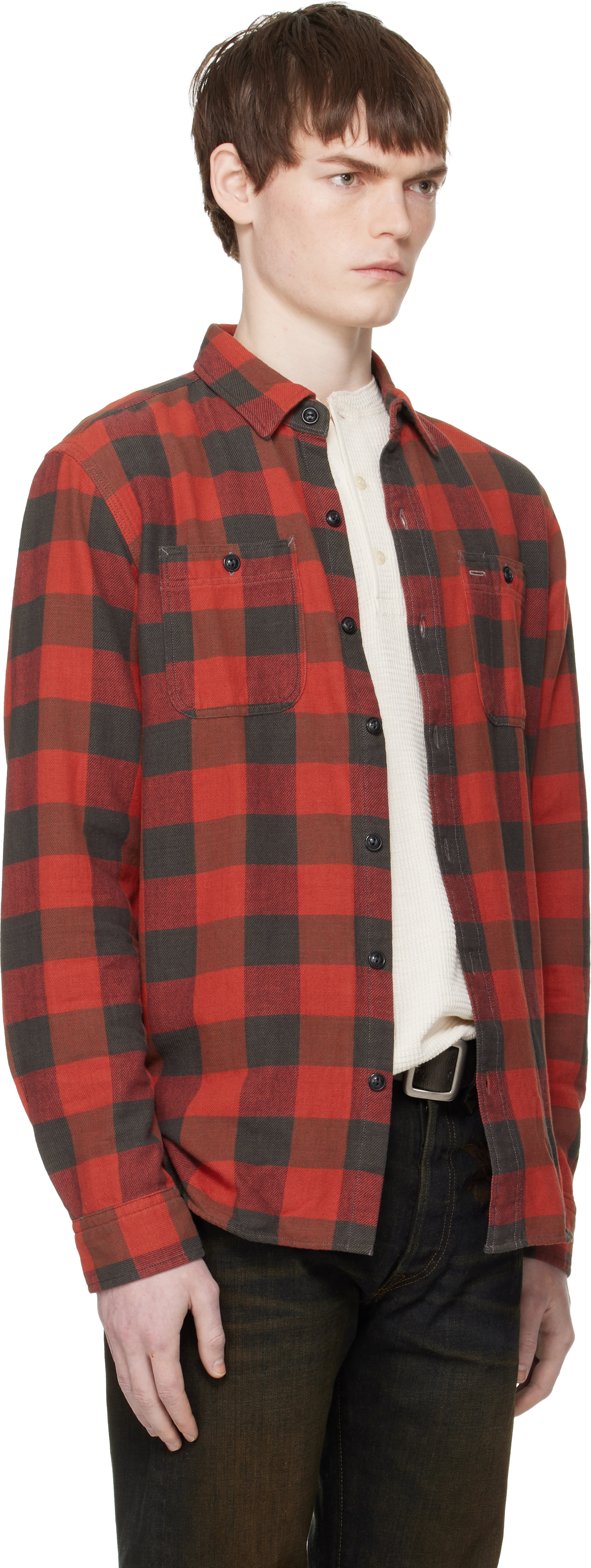 Red & Black Plaid Twill Work Shirt