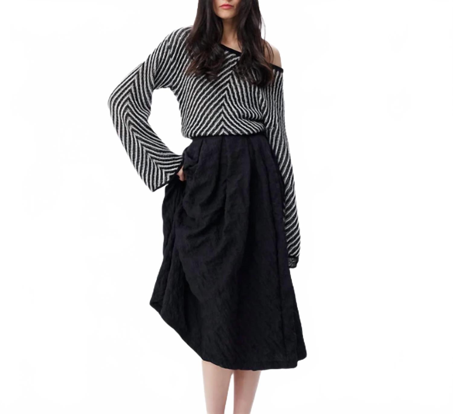Calypso Plaid Box Pleat Midi Skirt In Black