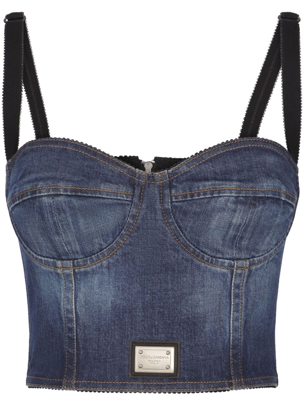 Logo-plaque denim crop top - Blue