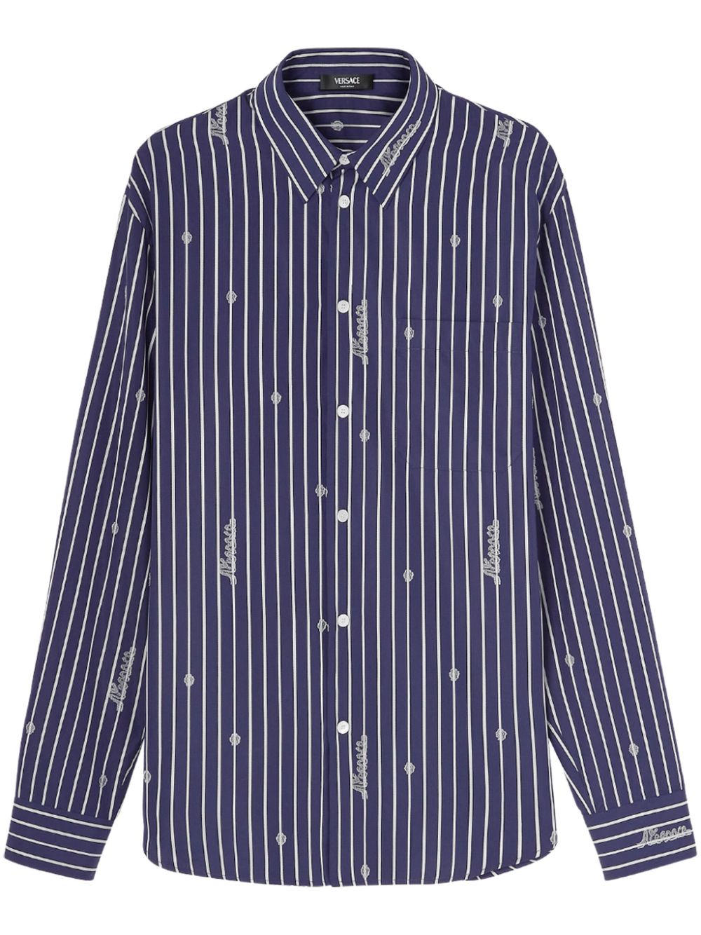 Logo-embroidered striped shirt - Blue