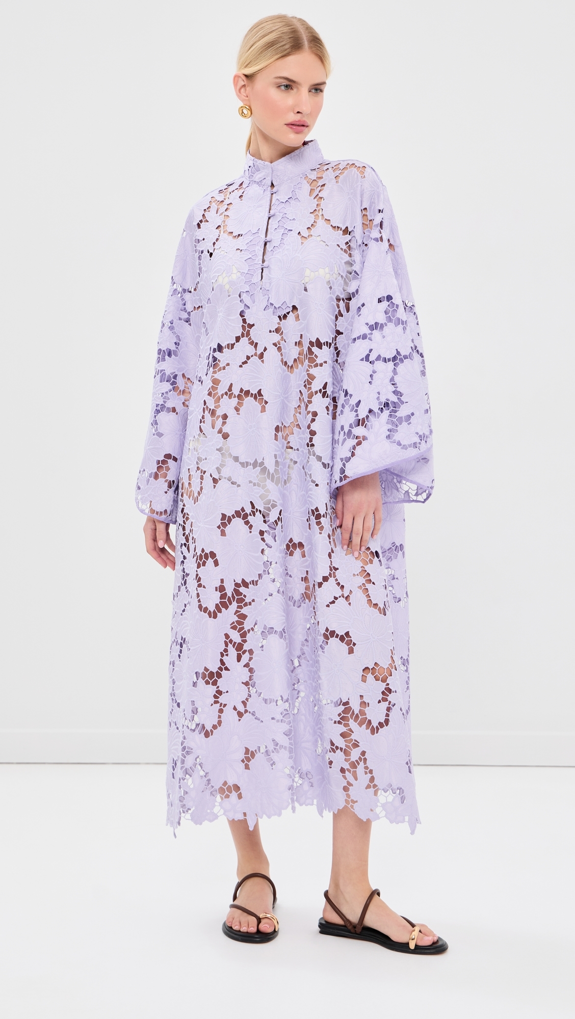Violet Floral Flat Lace Maxi Caftan Violet One Size