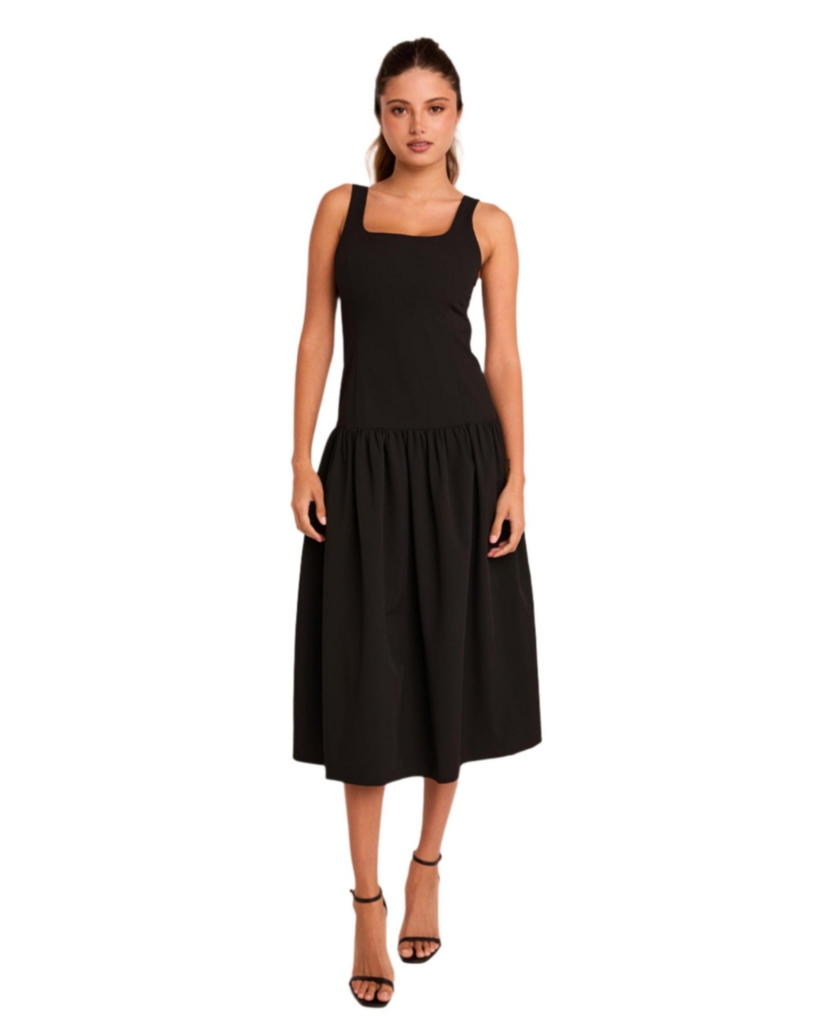 Women's Drop Waist Peplum Midi Dress - Black