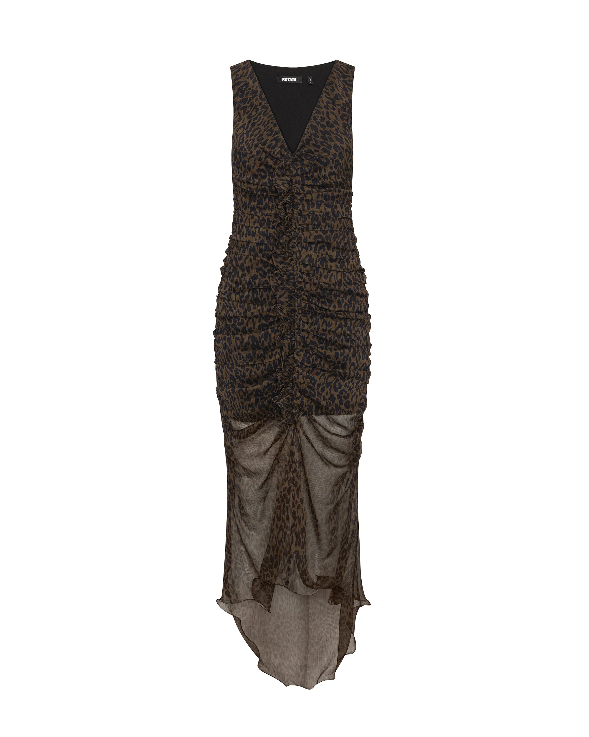 Ruched Leopard-Print Overlay Dress — Brown