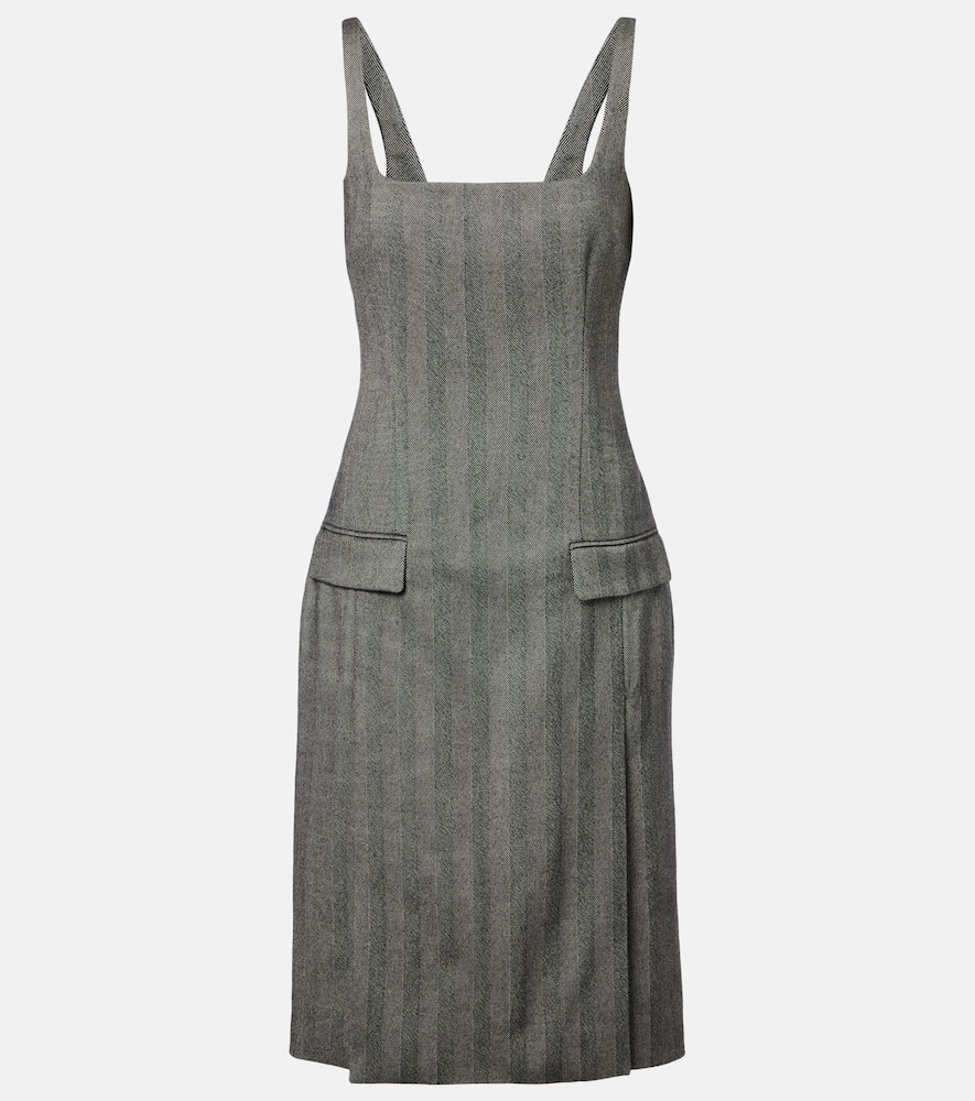 Chevron wool-blend midi dress
