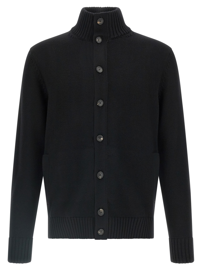 High-neck Button-fastening Cardigan