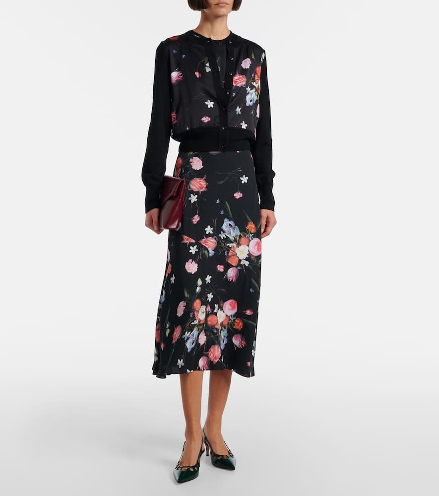 Floral crêpe midi skirt