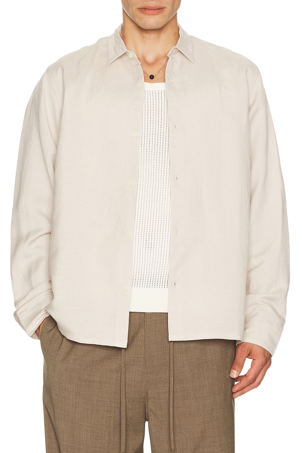 AUTO-REPLY Andrew Long Sleeve Linen Shirt in Sand - Cream. S also in M, L, XL/1X
