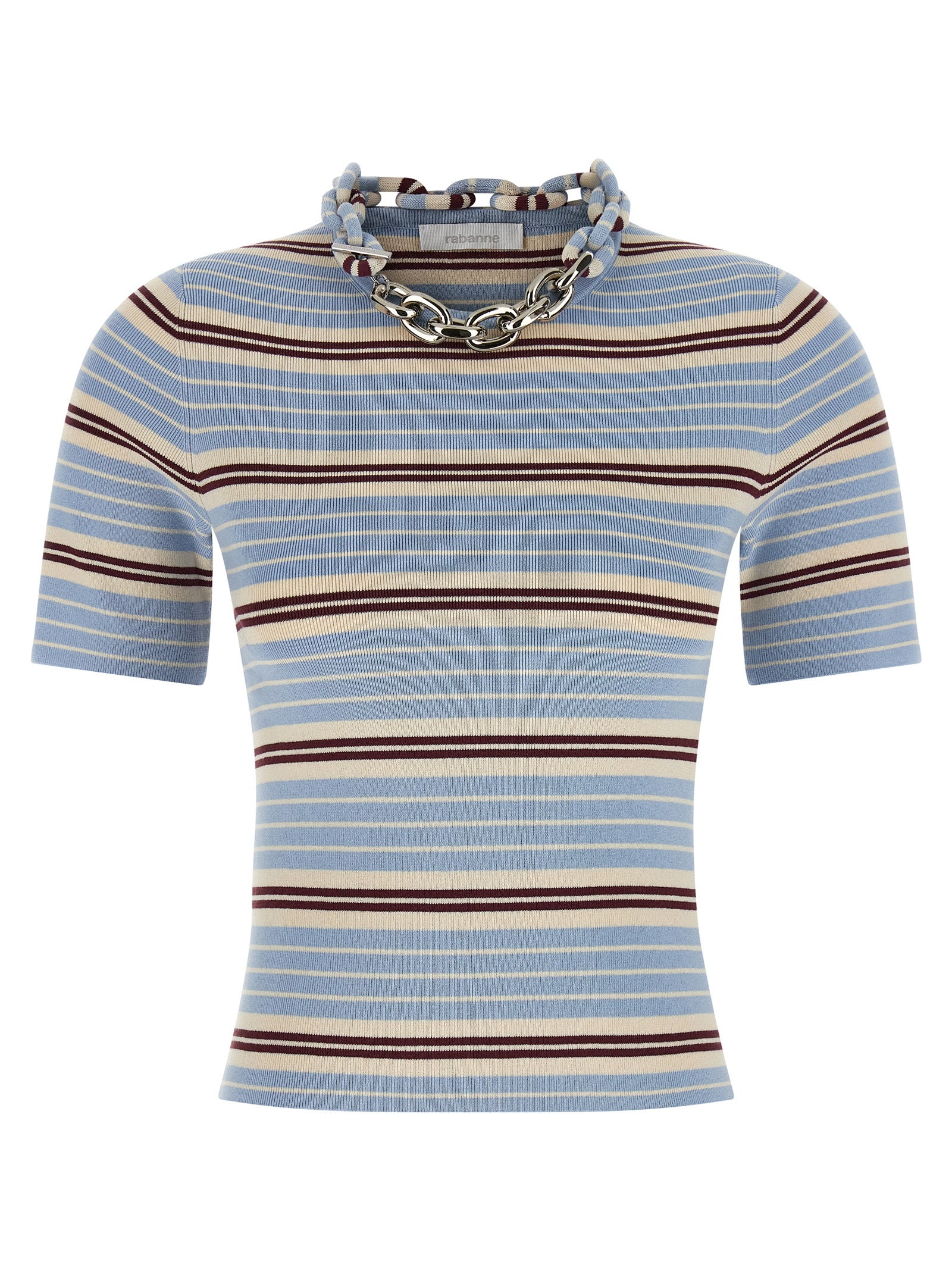 Striped Chain-Detail T-Shirt — Blue