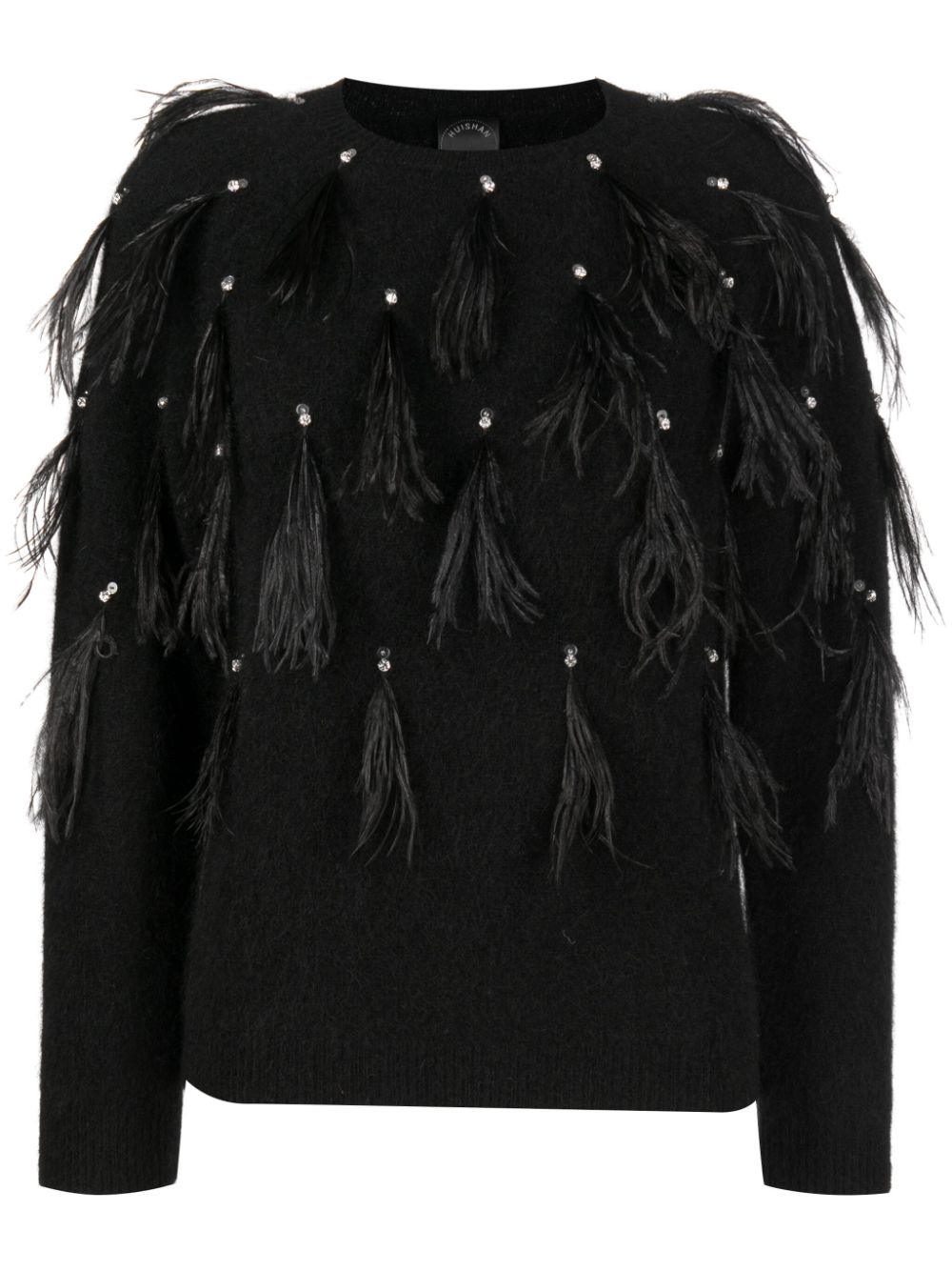 Feather-detailing crystal-embellished jumper - Black