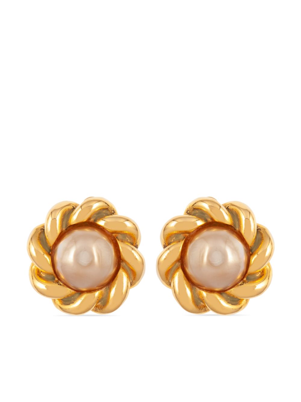 1980s twist-detail pearl-embellished clip-on earrings - Gold
