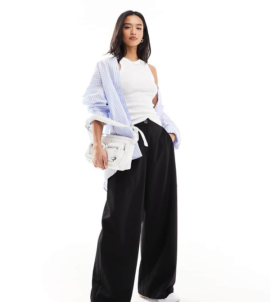ASOS DESIGN Petite tailored relaxed straight leg pants in black