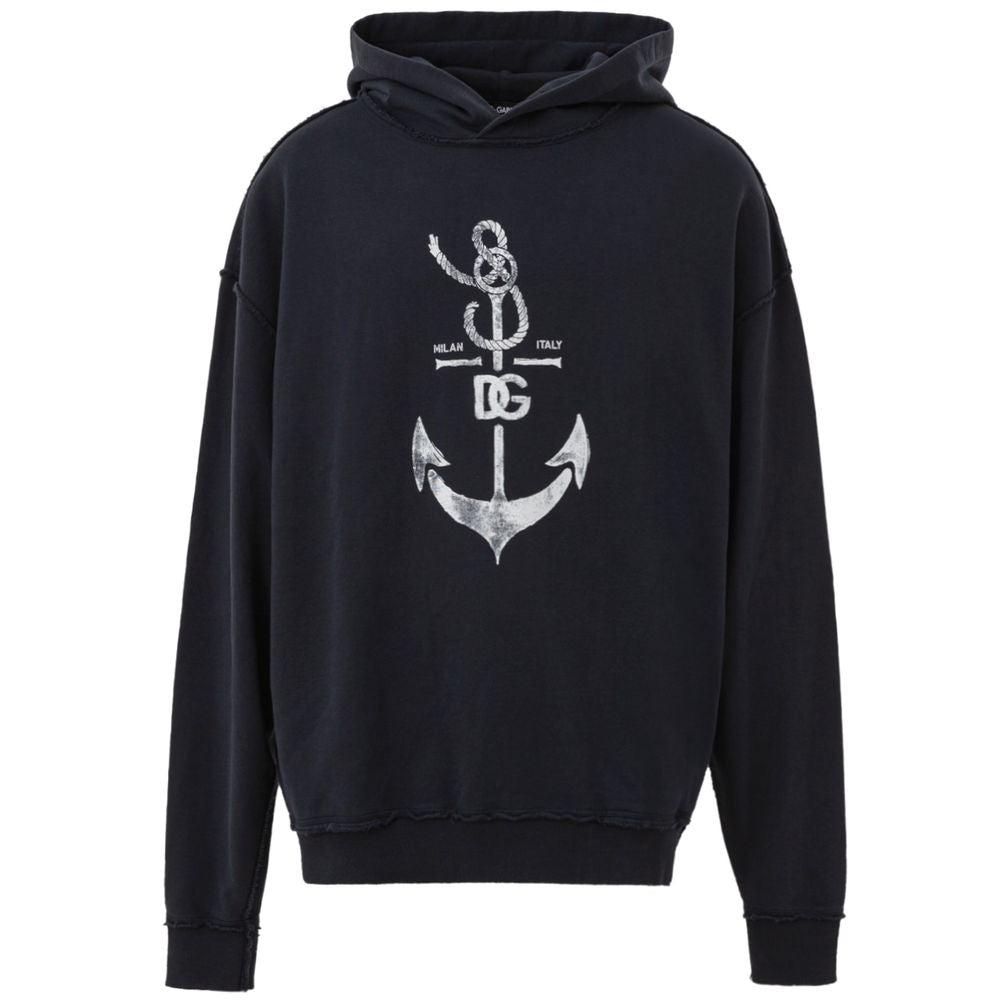 Anchor-Embroidered Cotton Hoodie — Navy