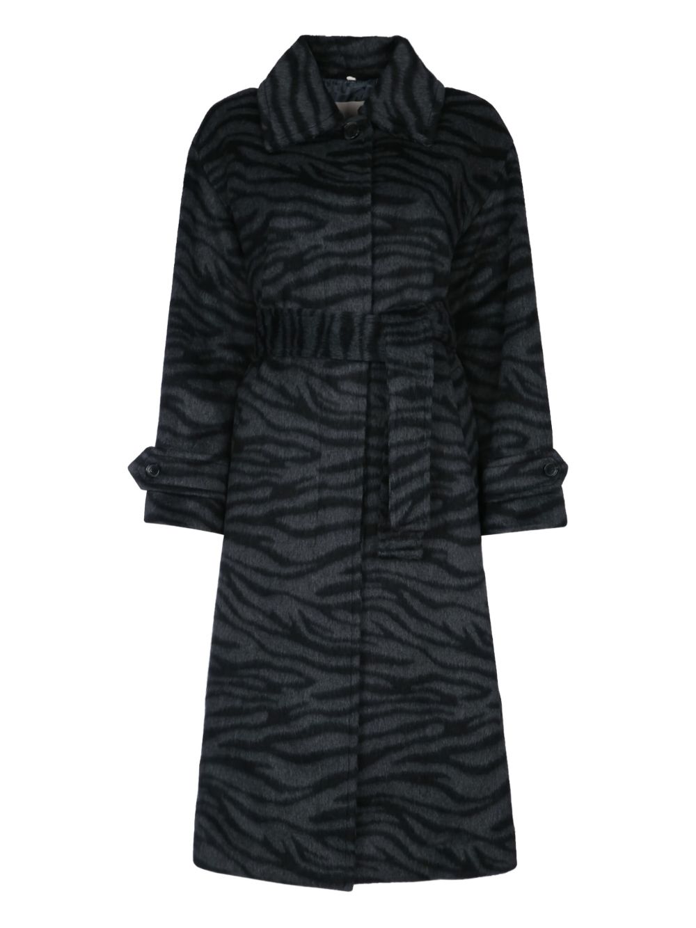 I BLUES zebra-print belted coat - Black