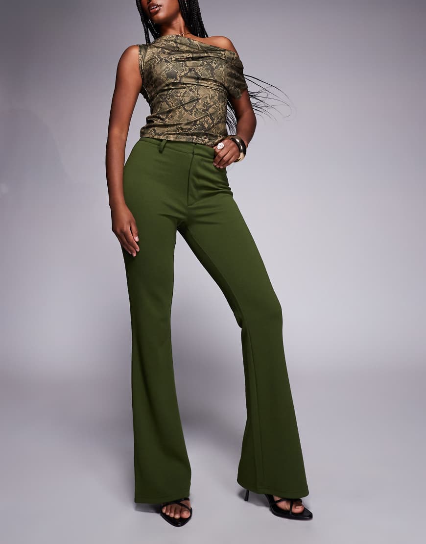 Jersey twill slim flare trouser in green