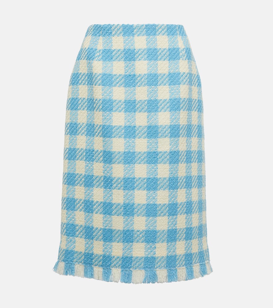 Checked wool midi skirt