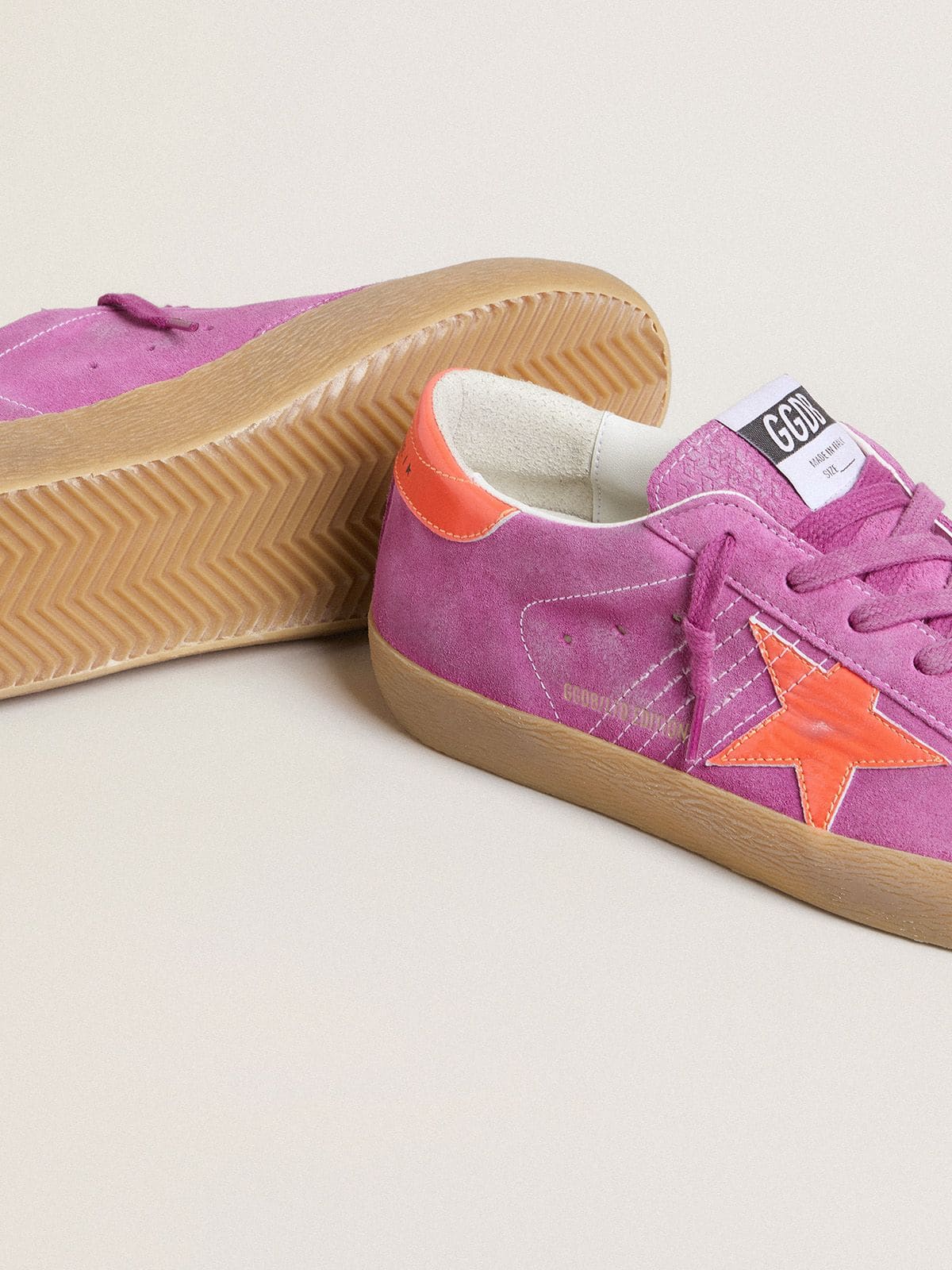 Golden Goose - Women's Super-star In Fuchsia Suede With Fluorescent Orange Laminated Leather Star And Heel Tab, Woman