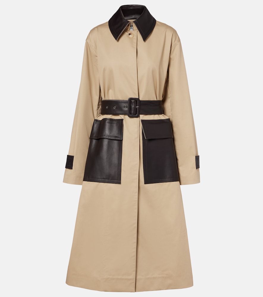 Zaman leather-trimmed cotton trench coat