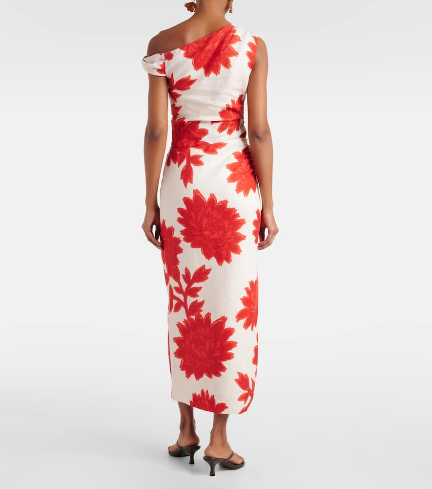 Floral linen midi skirt