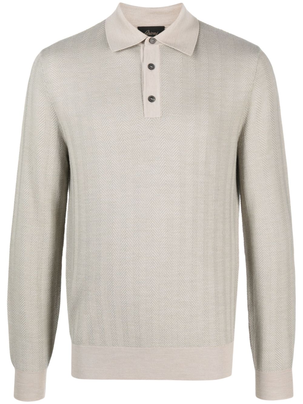 Long-sleeve wool polo shirt - Grey