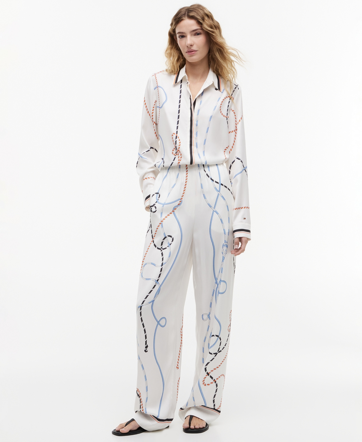 Women's Printed Wide-Leg Pants - Placed Multi Color Rope