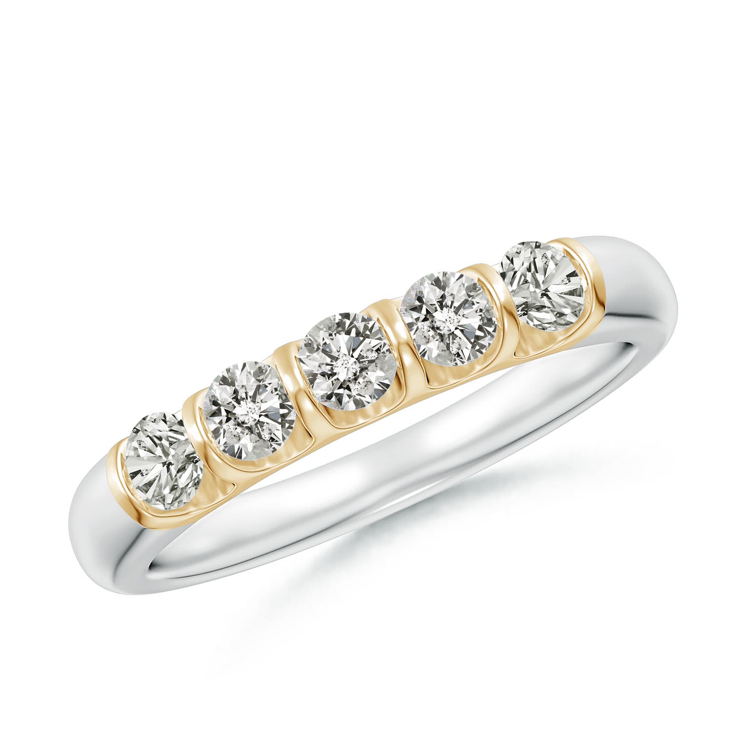 Angara 0.53 Carat Bar Set Five Stone Round Diamond Wedding Ring for Her in 14K White & Yellow Gold
