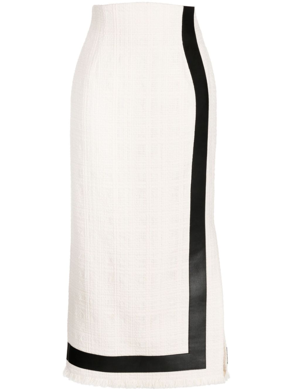 High-waisted striped tweed skirt - White
