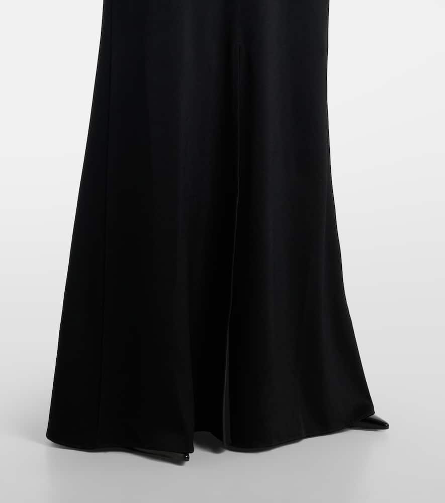 Floral-appliqué embellished satin crêpe gown