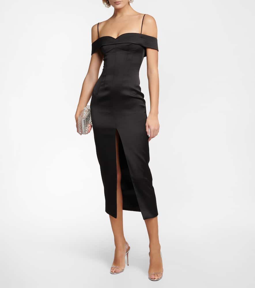 Off-shoulder satin midi dress