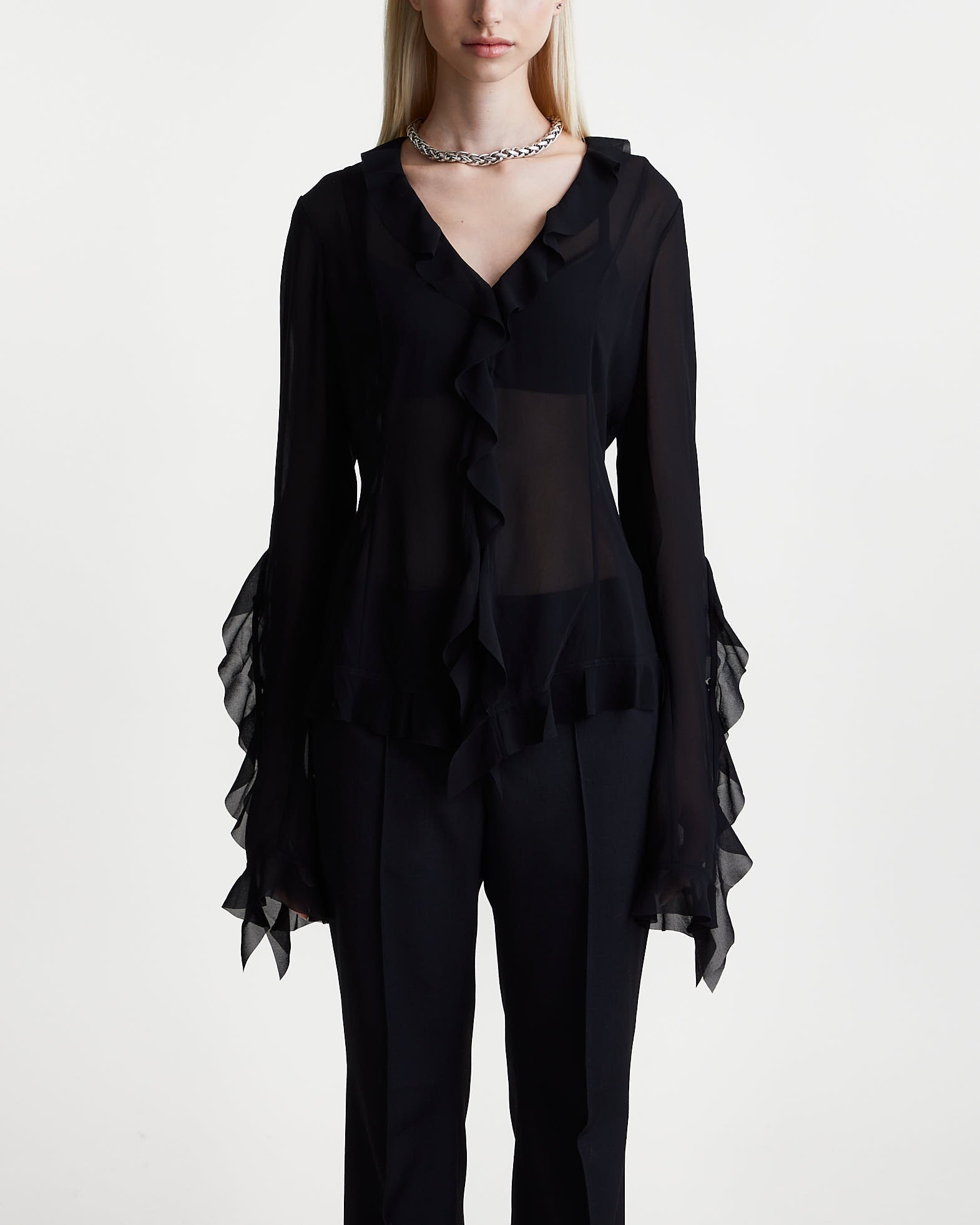 Acne Studios Blouse Sheer Ruffle Black