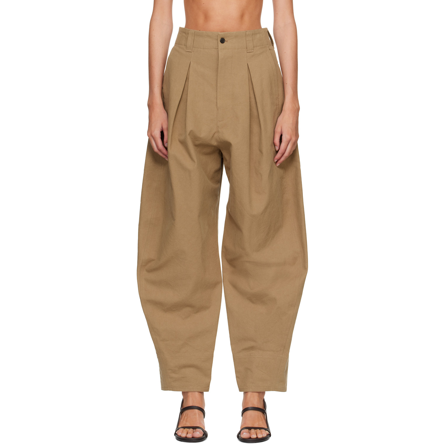 Beige Milo Pintuck Cotton Trousers
