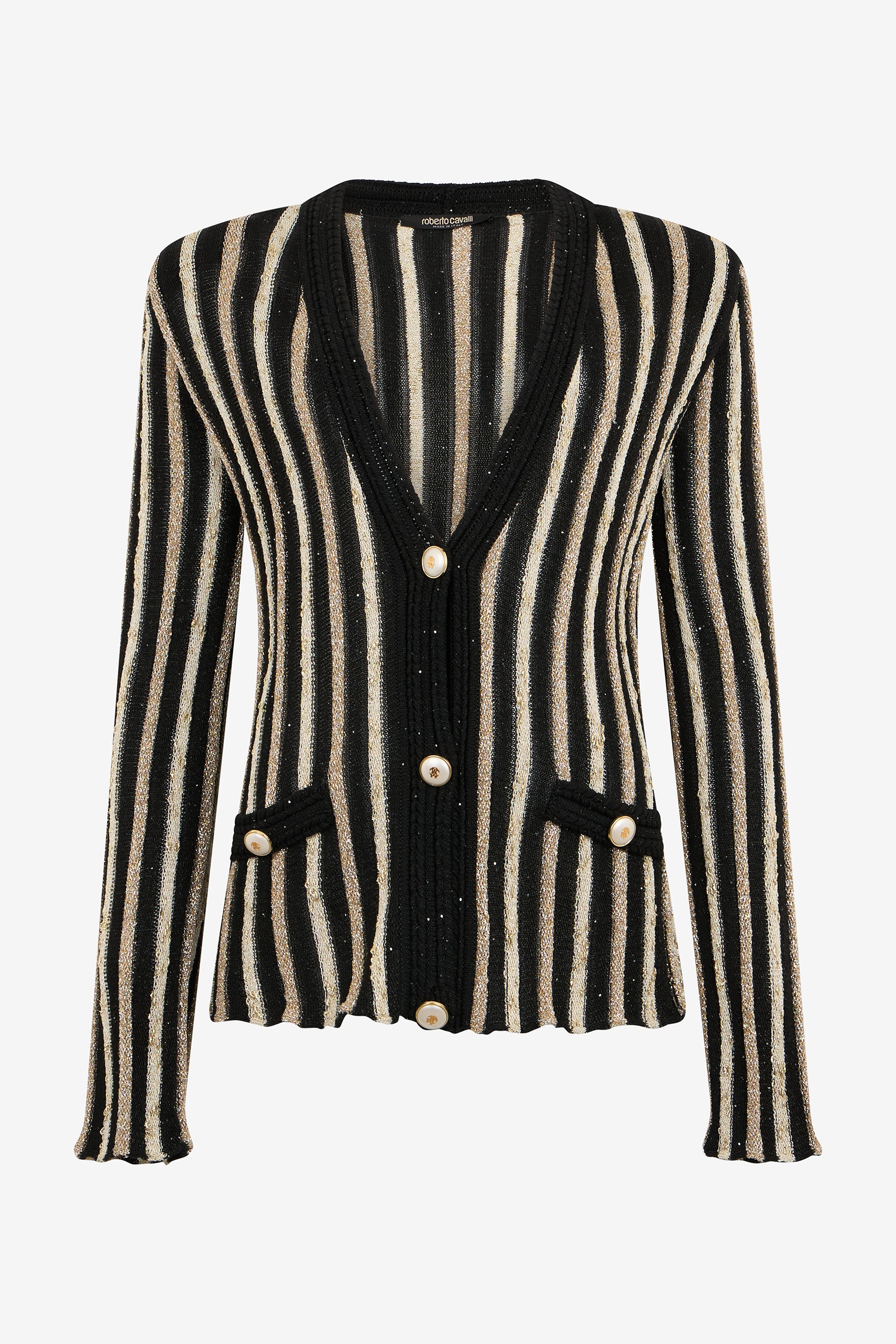 Cardigan With Laminated Stripes