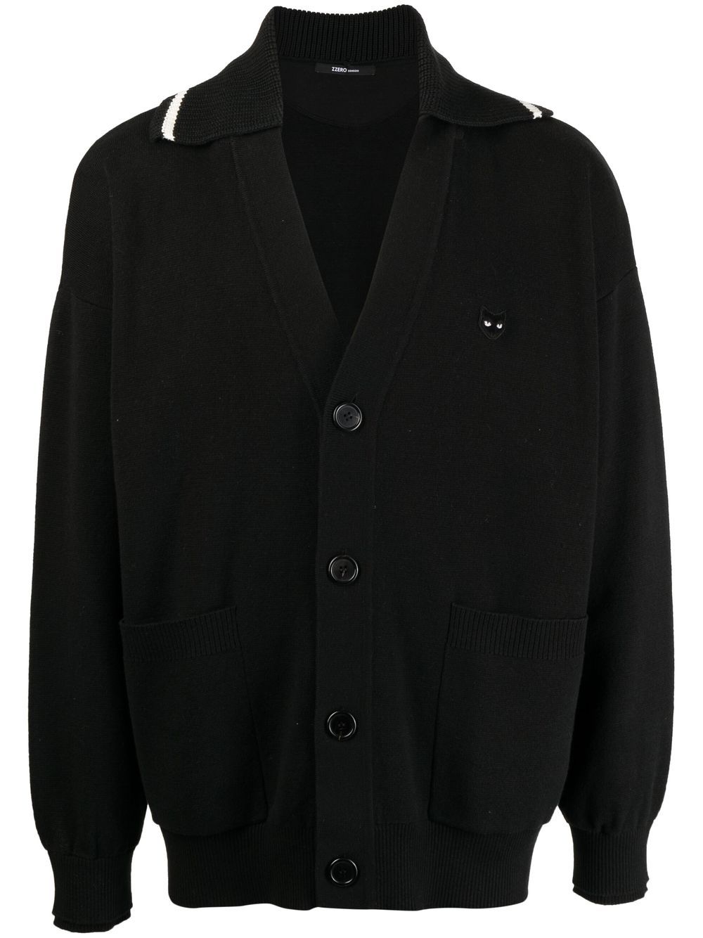V-neck logo-patch cardigan - Black
