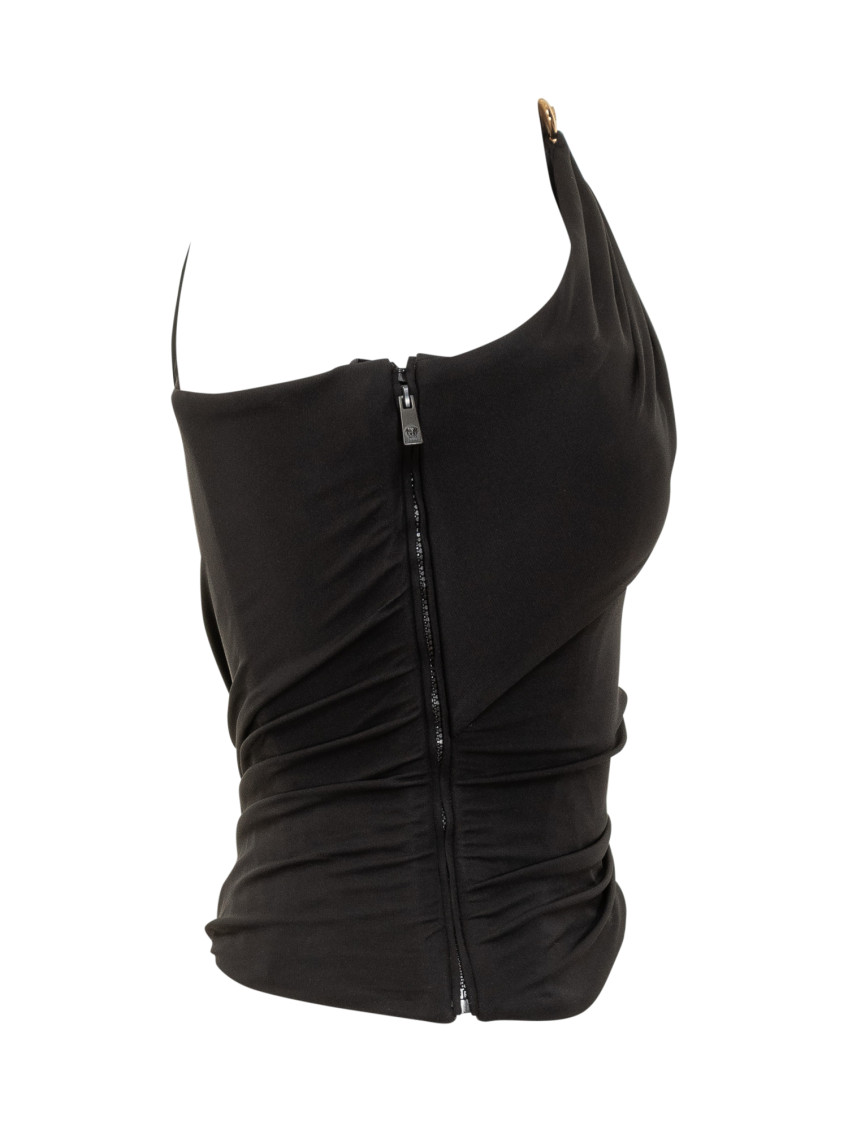 Black Solid One Shoulder Top