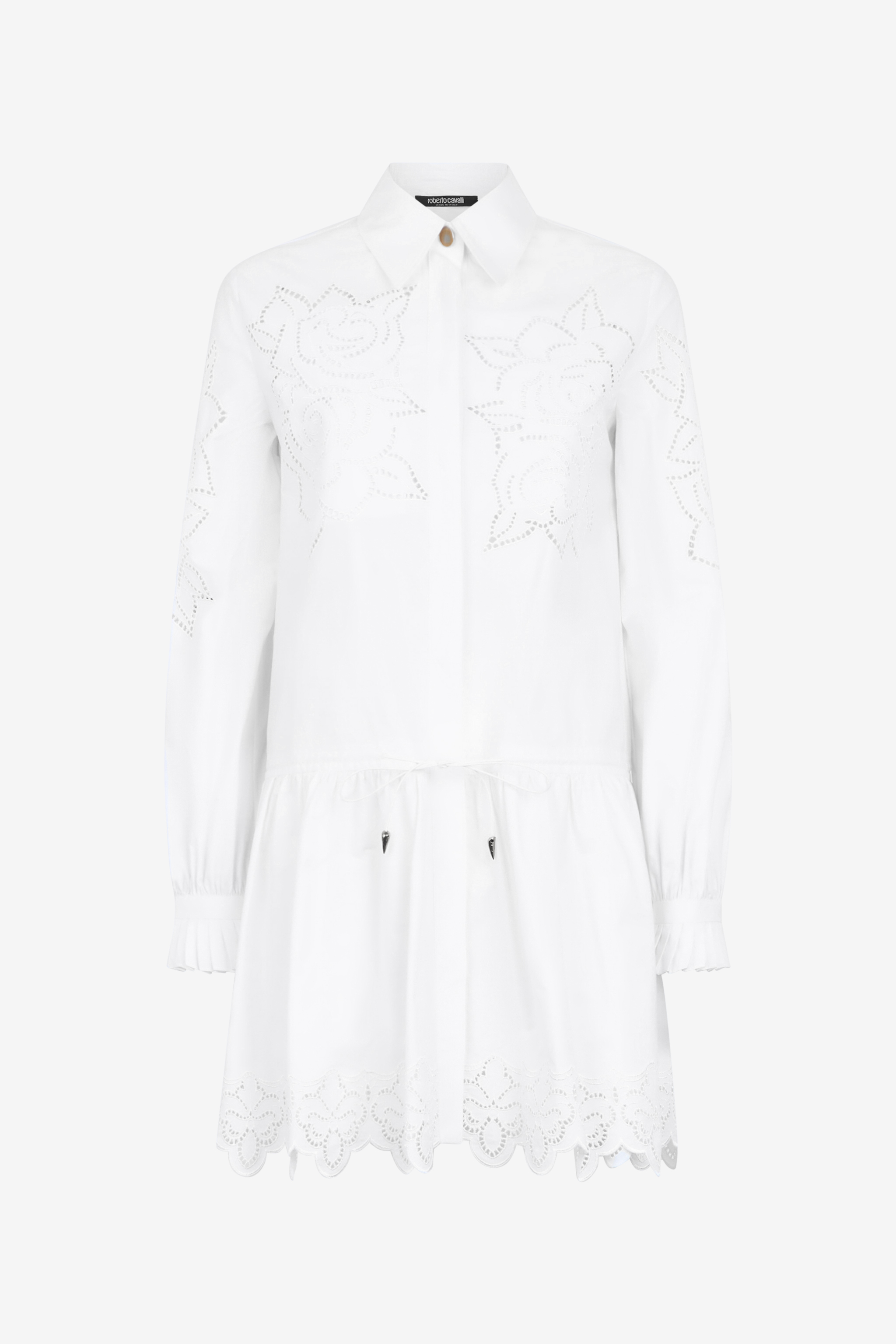 Mini Shirt Dress With Perforated Roses