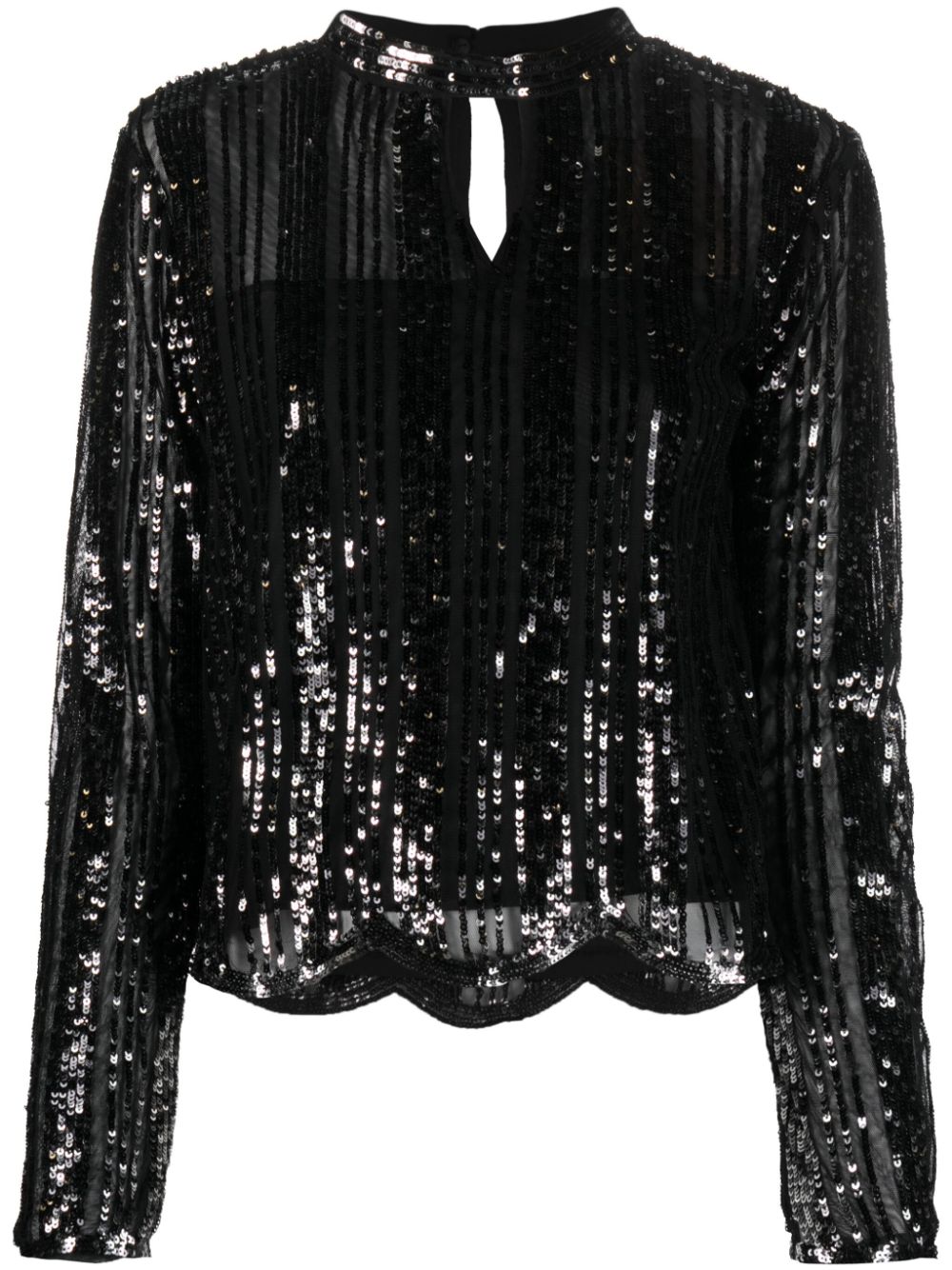 Sequin-embellished keyhole-neck blouse - Black