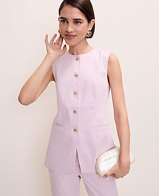 Ann Taylor The Petite Long Crew Neck Vest in Seersucker
