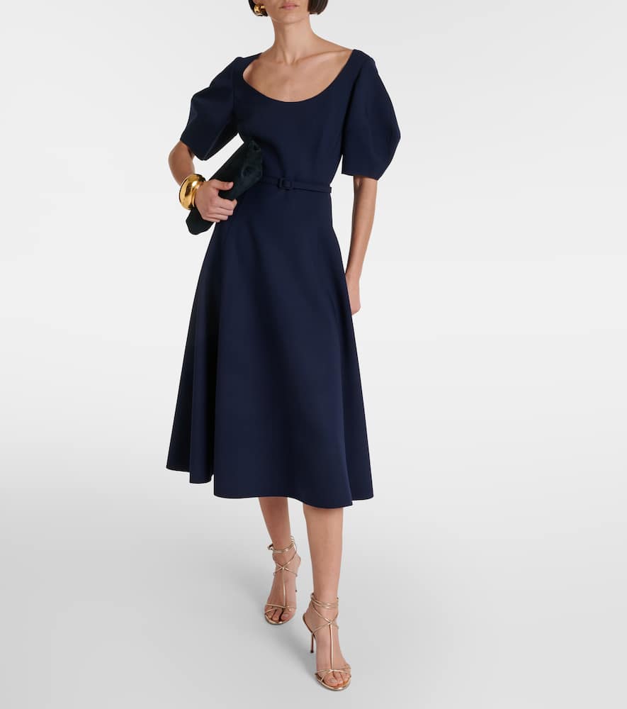 Puff-sleeve wool-blend midi dress