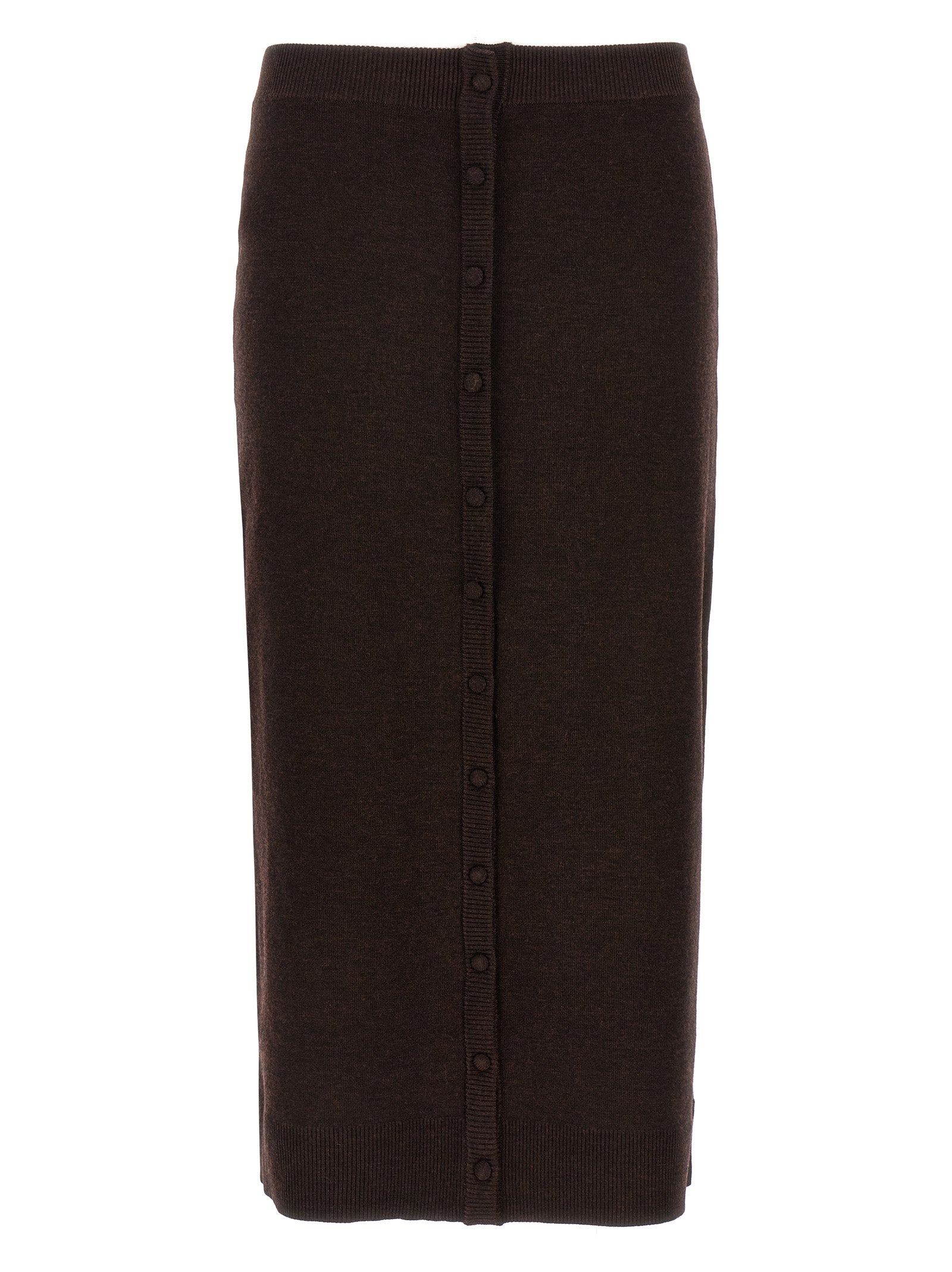 Button-Front Wool Blend Skirt — Brown