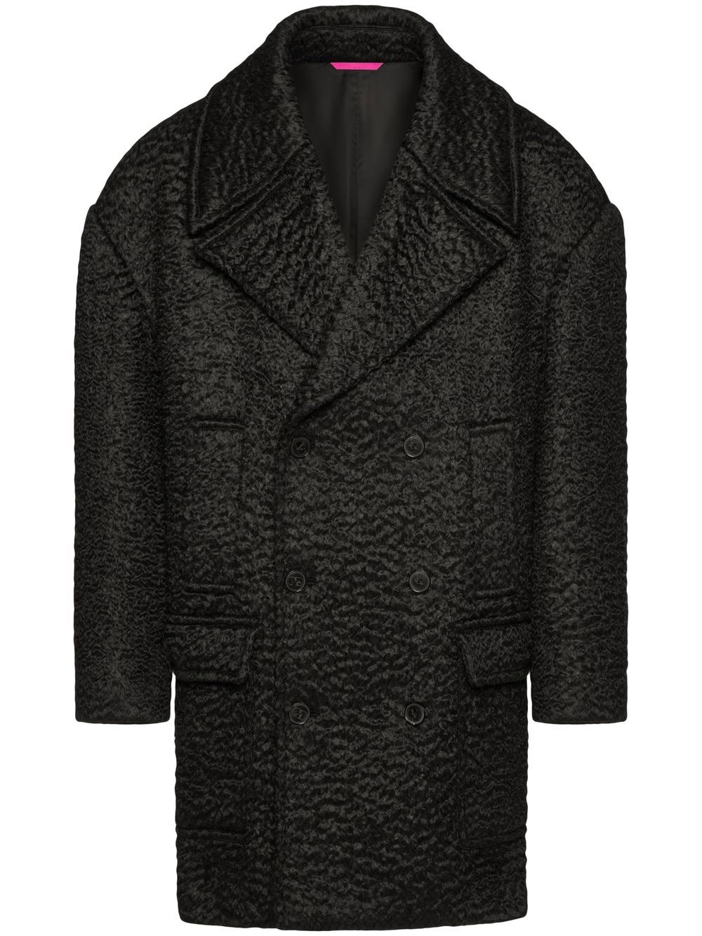 Double-breasted bouclé wool coat - Black