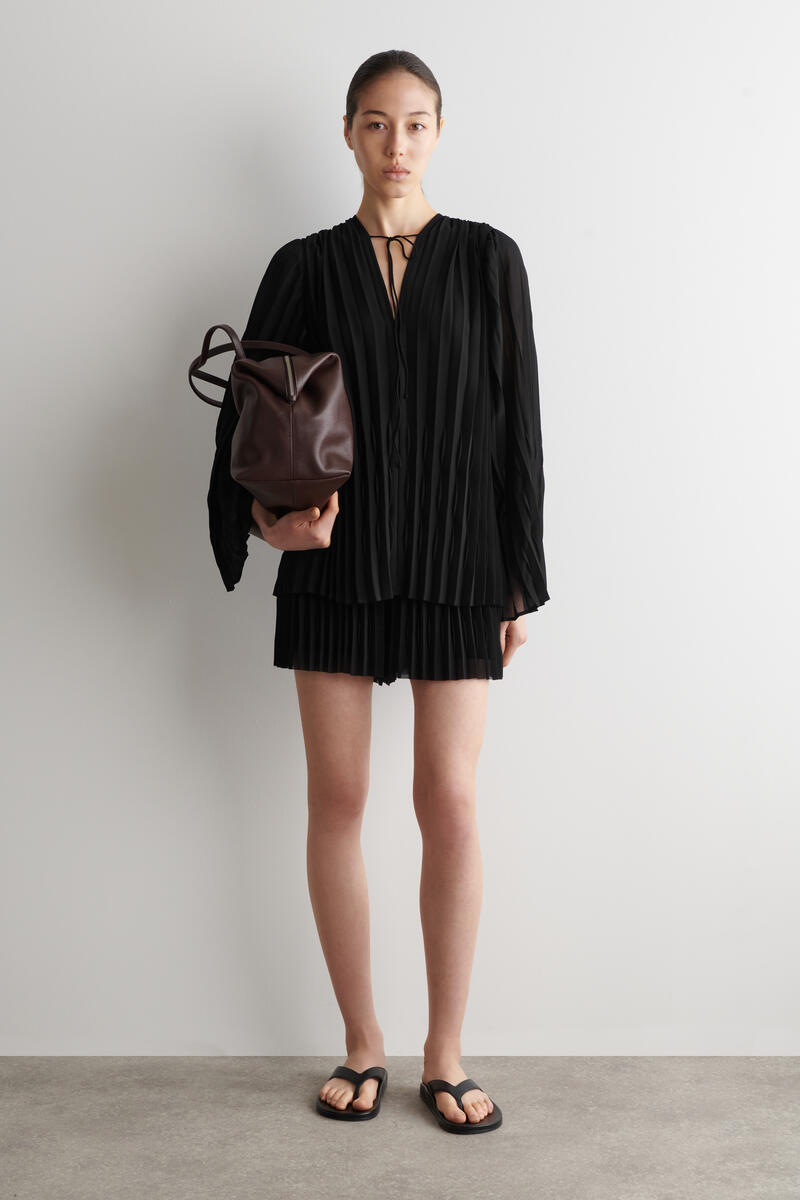 Tie-Front Pleated Georgette Blouse