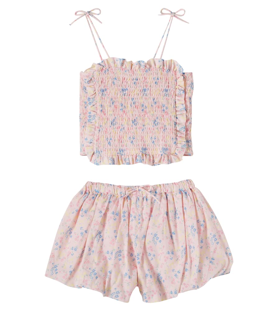 Sabina floral shirred cotton top and shorts set