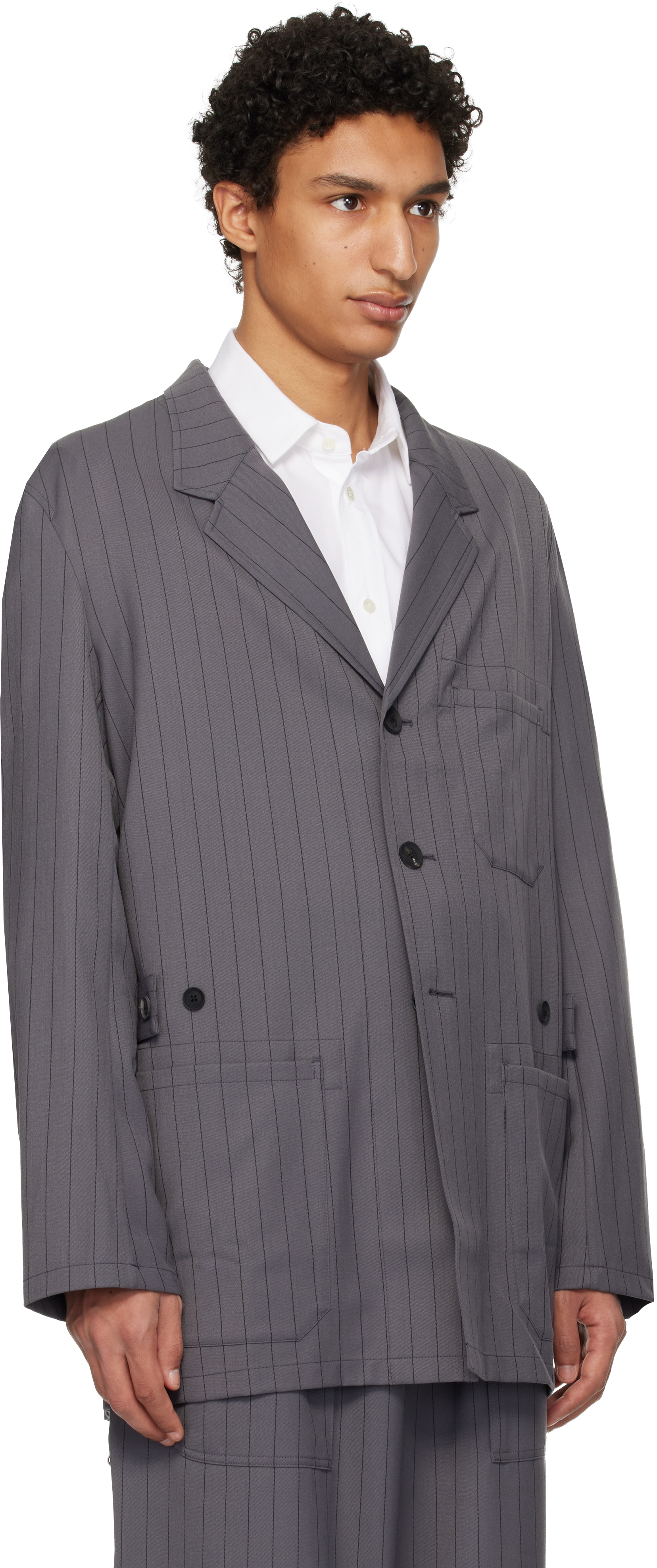 Gray Pinstripe Refined Wool Chore Blazer