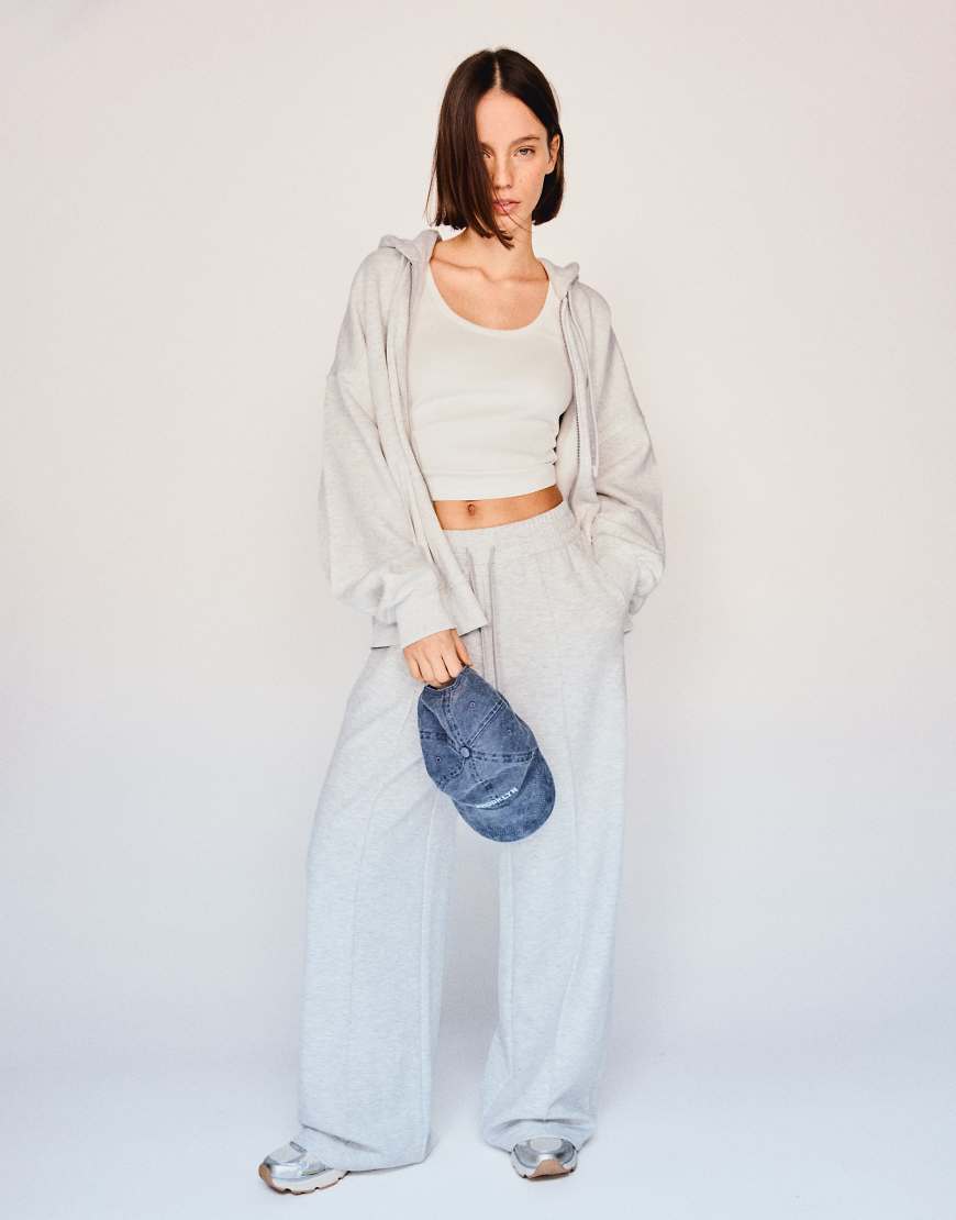 Soft touch wide-leg trousers in light grey