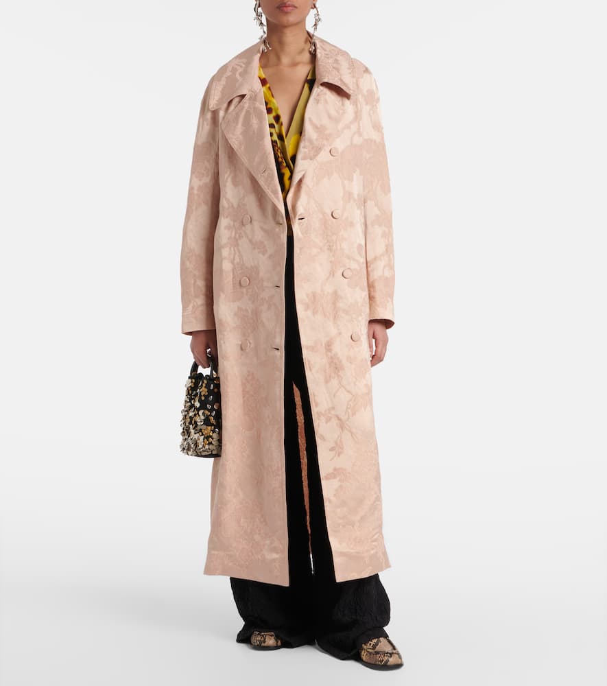 Floral linen-blend jacquard coat