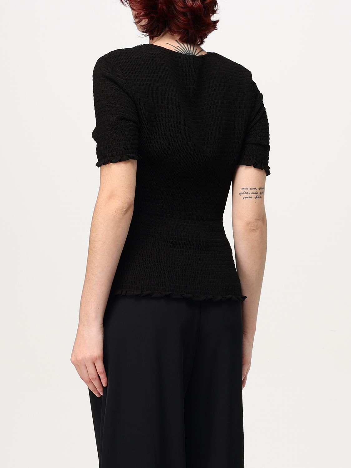 Smocked georgette top - Black