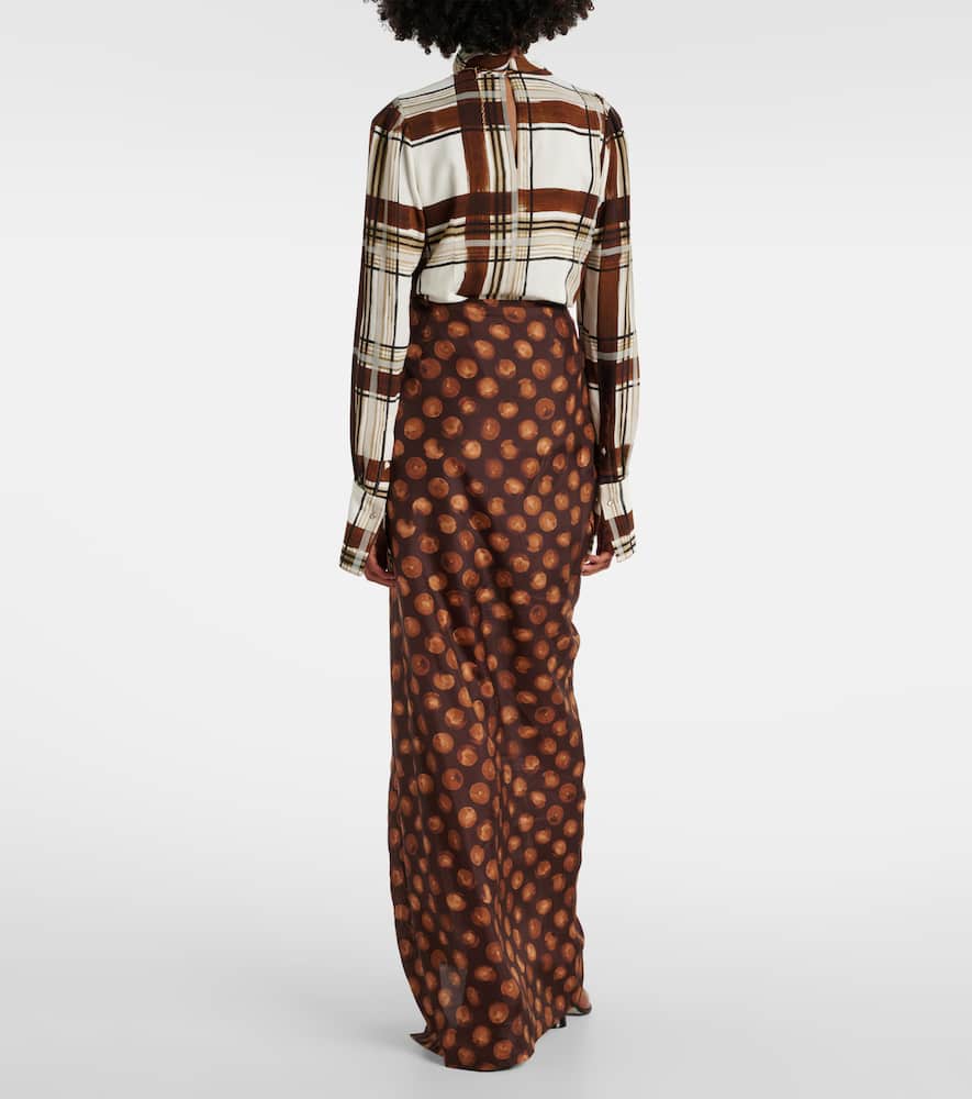 Polka-dot gathered silk maxi skirt