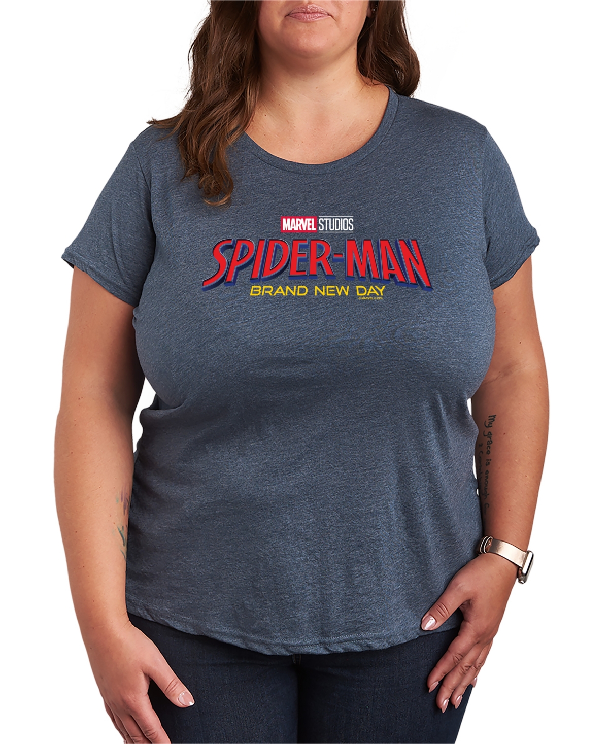 Plus Size Spider-Man Brand New Day Logo Graphic T-Shirt - Heather Blue