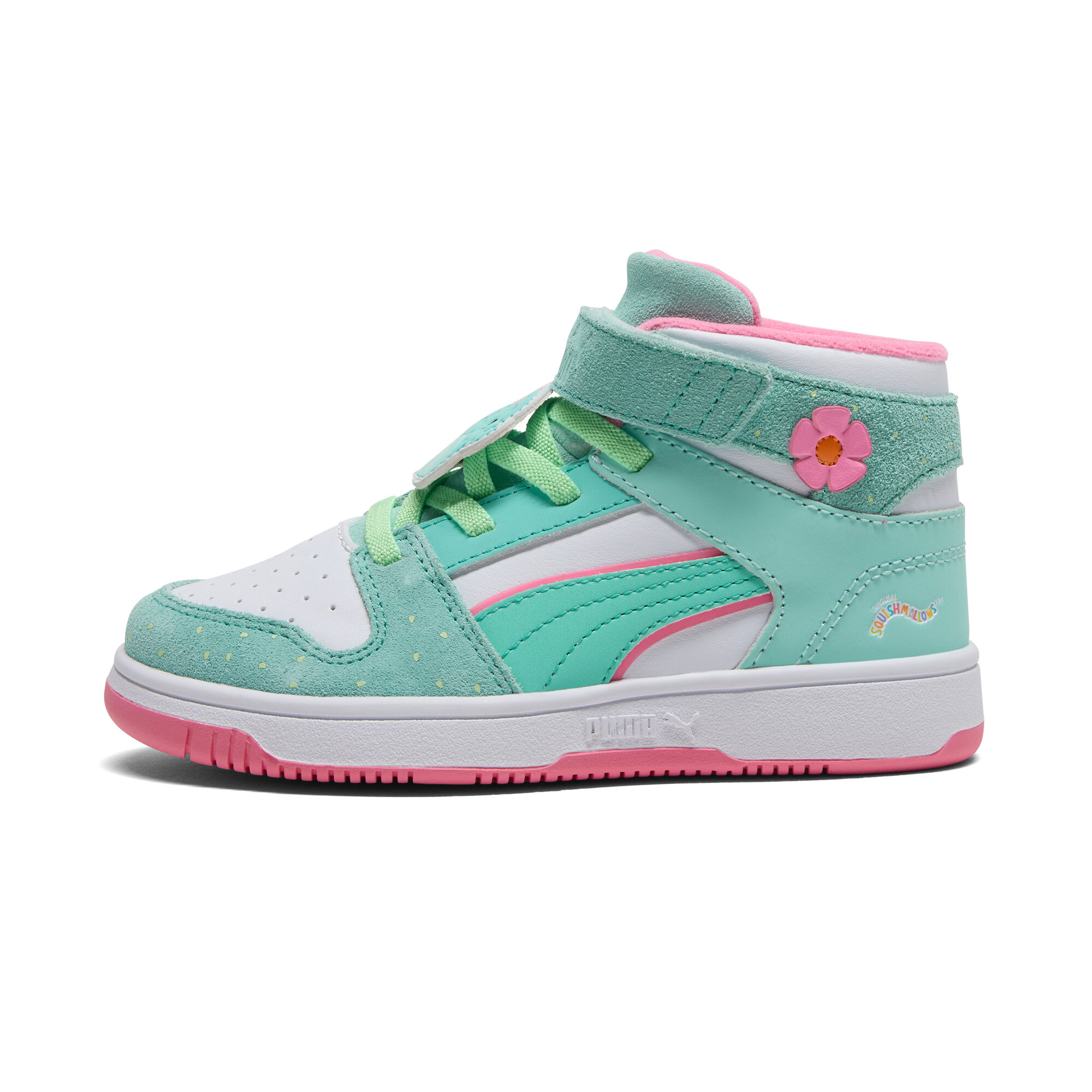PUMA x SQUISHMALLOWS Rebound Layup Graciela Little Kids' Easy On Mid-Top Sneakers in Green