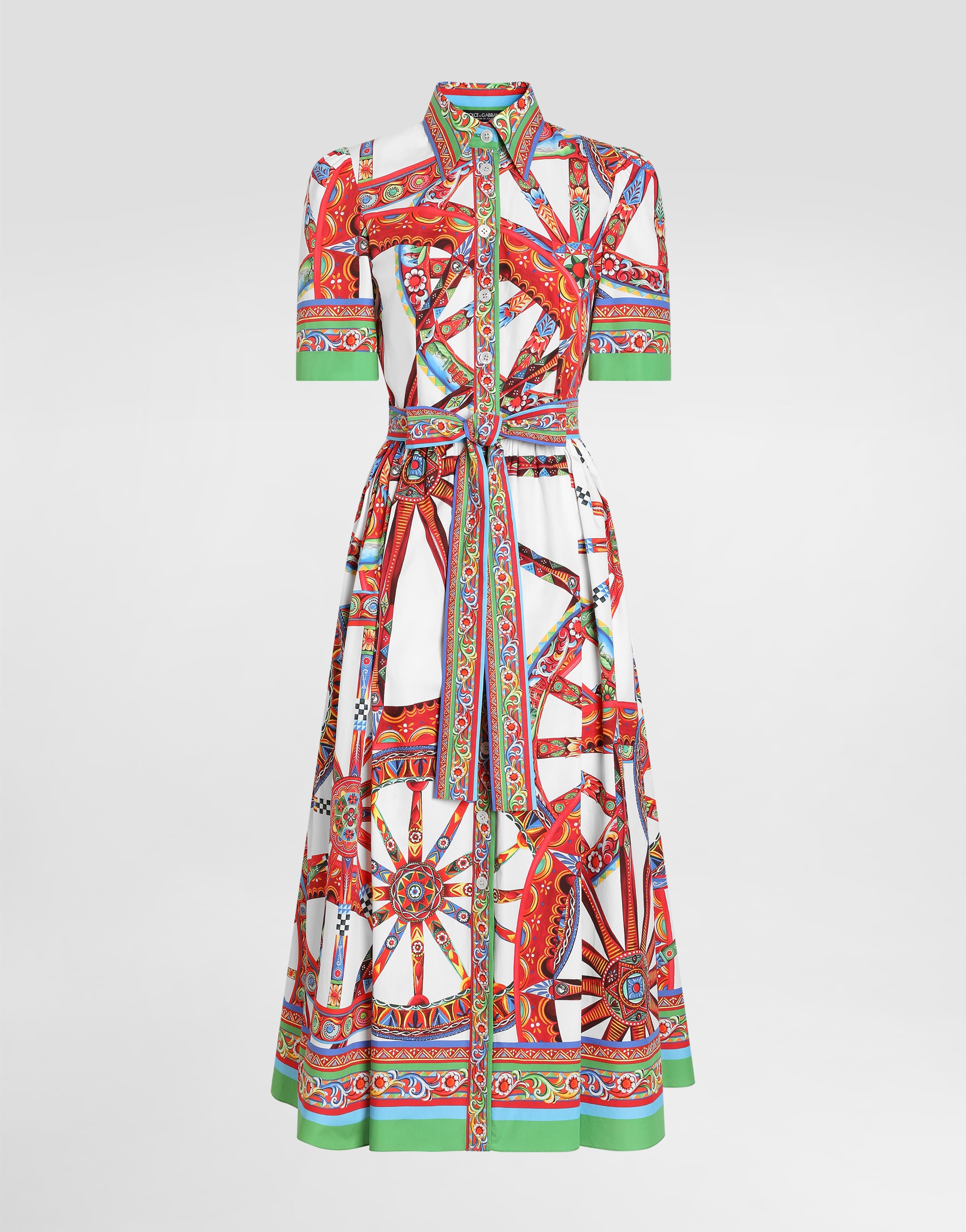 Carretto-print poplin shirt dress