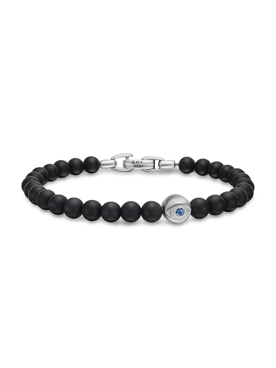 Men's Spiritual Beads Evil Eye Bracelet In Sterling Silver - Black Onyx